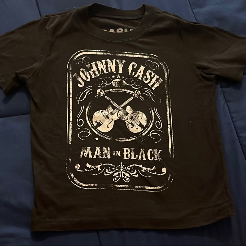 Black Short Sleeve Graphic Tee with Johnny Cash Design